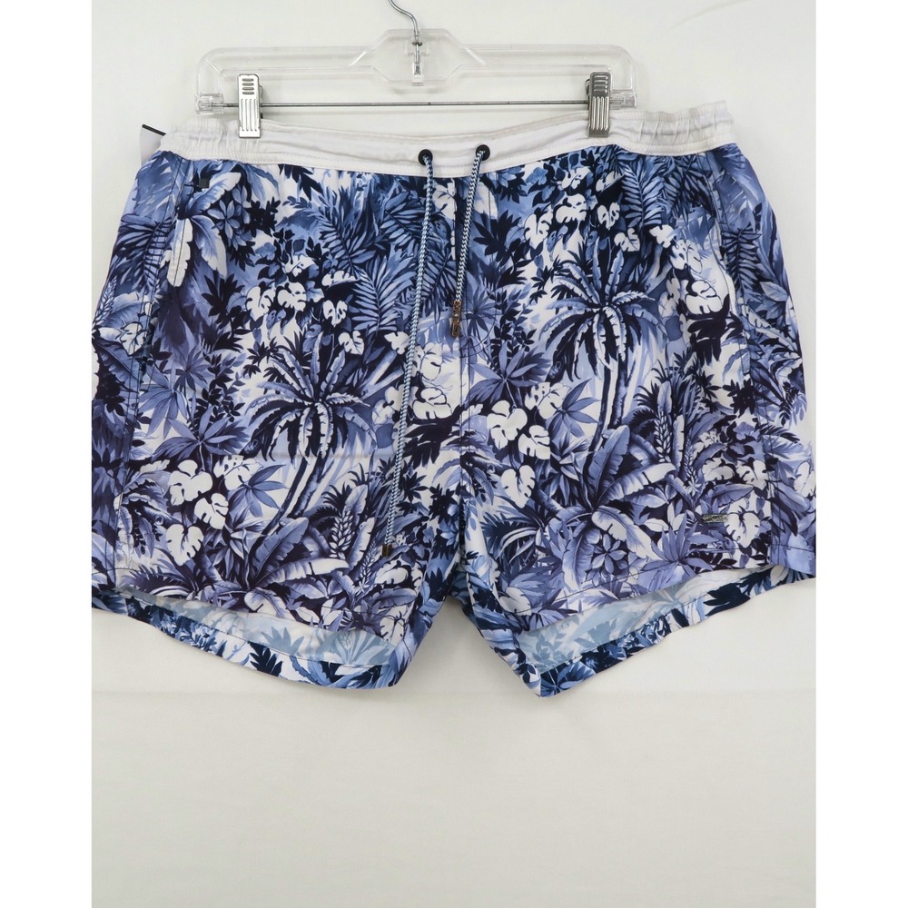 Hugo Boss Mens Blue Tropical Palm Print Swim Trunks XXL Mesh Lined Board Shorts